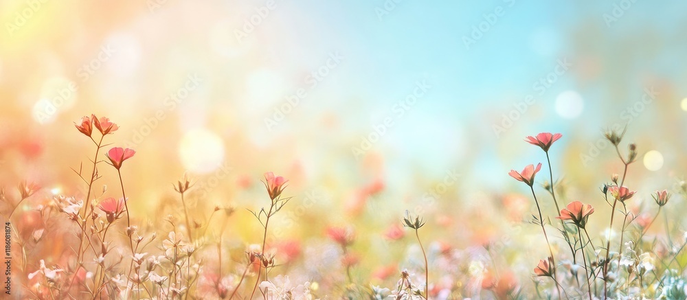 Poster defocused abstract background of a flower field. with copy space image. place for adding text or des