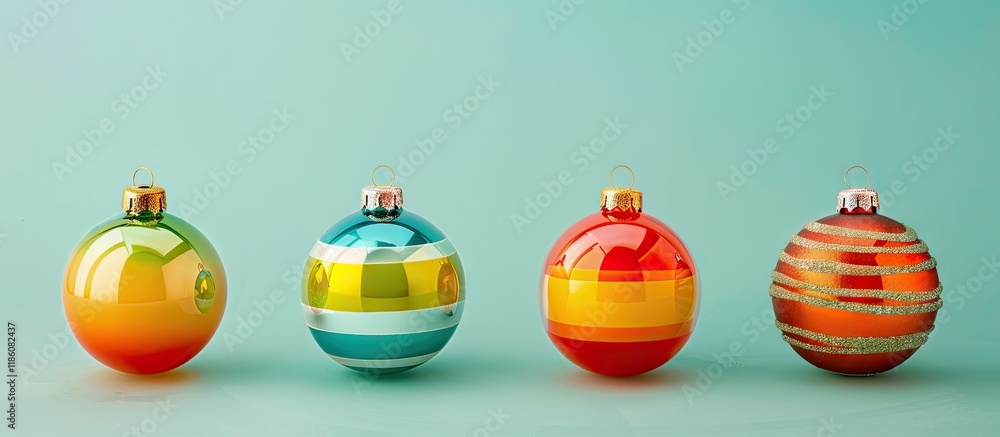 Poster four retro christmas ornaments on a vibrant background with room for text or an image holiday season