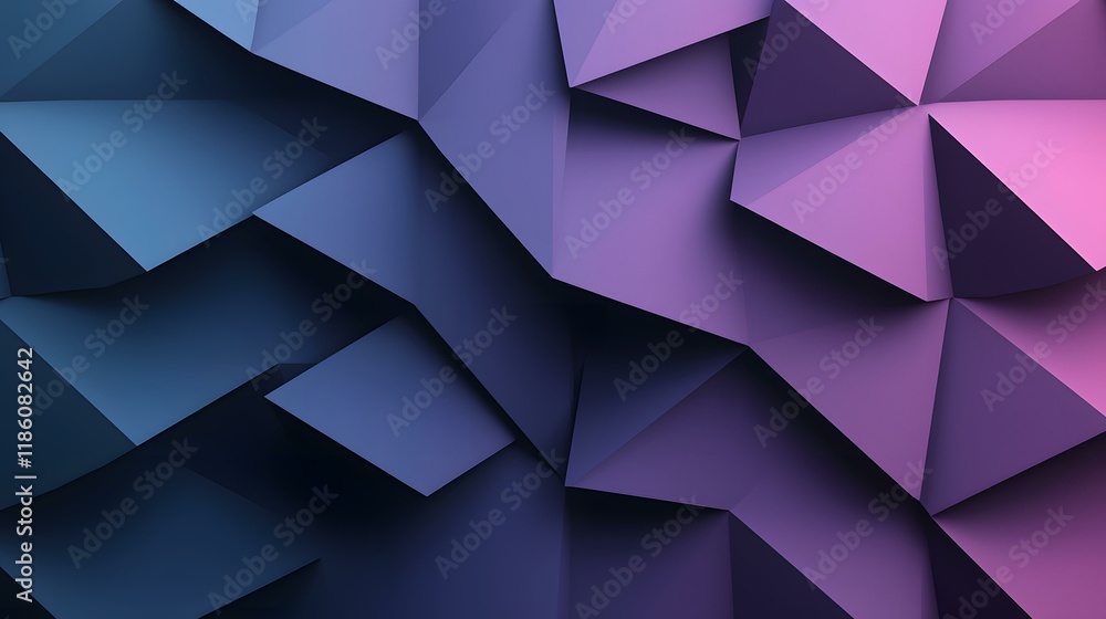Poster an abstract image featuring a complex arrangement of dark blue and purple polygons, creating a three