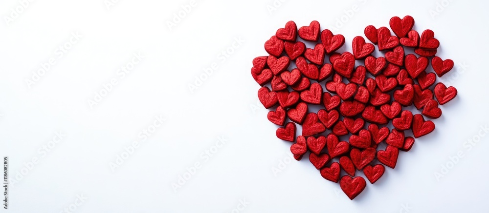 Aufkleber Valentine s Day card Red hearts arranged in a heart shape on a white background. with copy space image. Place for adding text or design