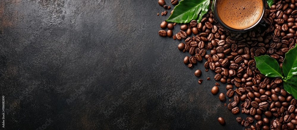 Leinwandbilder coffee beans seeds and roasted coffee for espresso and cappuccinos. with copy space image. place for