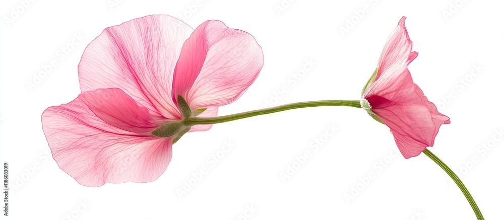 Poster studio shot of a pink sweet pea flower isolated on a white background large depth of field dof macro