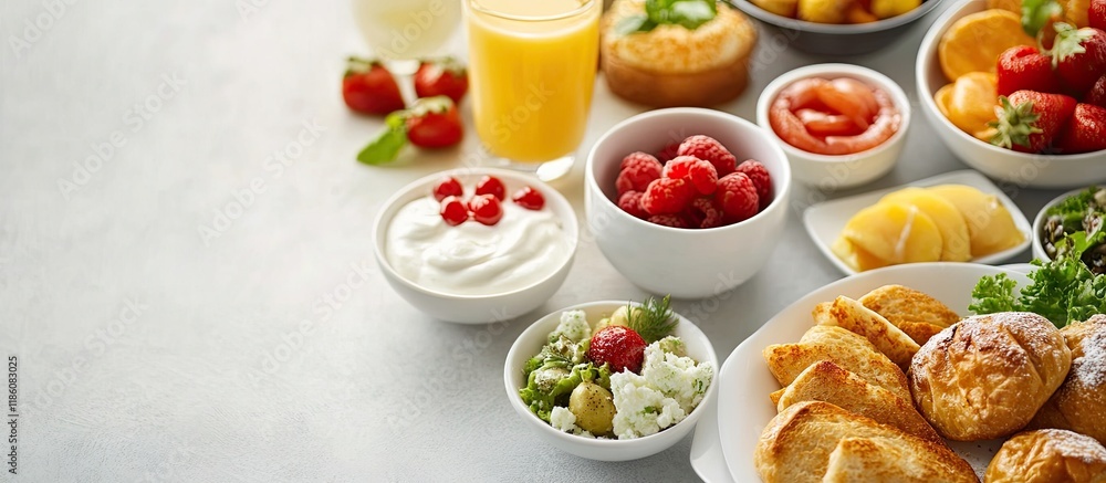 Aufkleber breakfast food arrangement celebratory brunch spread. with copy space image. place for adding text o