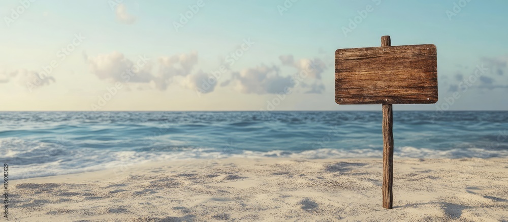 Aufkleber wooden sign on the beach. with copy space image. place for adding text or design