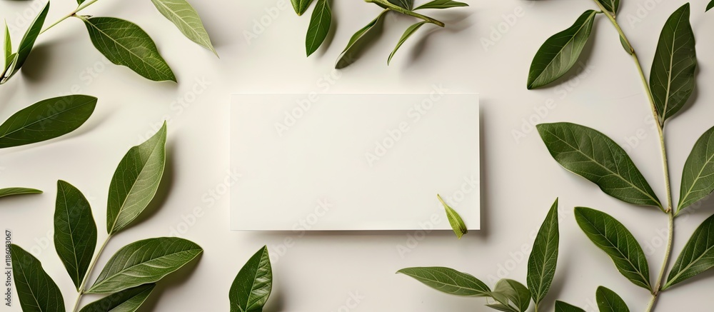 Leinwandbilder innovative arrangement of laurel leaves alongside a note card flat lay nature theme. with copy space