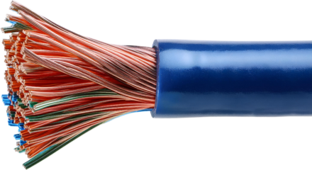 Close up of Multi Strand Copper Electrical Cable with Blue Sheath Industrial Wiring Power Cable