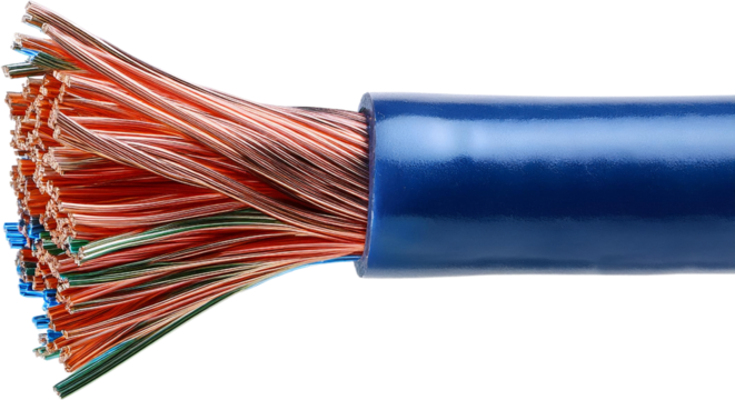 Close up of Multi Strand Copper Electrical Cable with Blue Sheath Industrial Wiring Power Cable