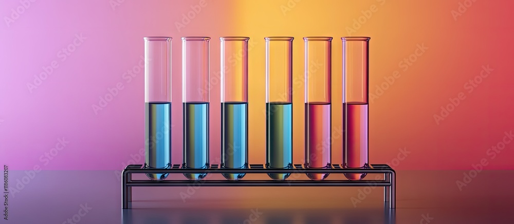 Poster Six test tubes on a rack. with copy space image. Place for adding text or design
