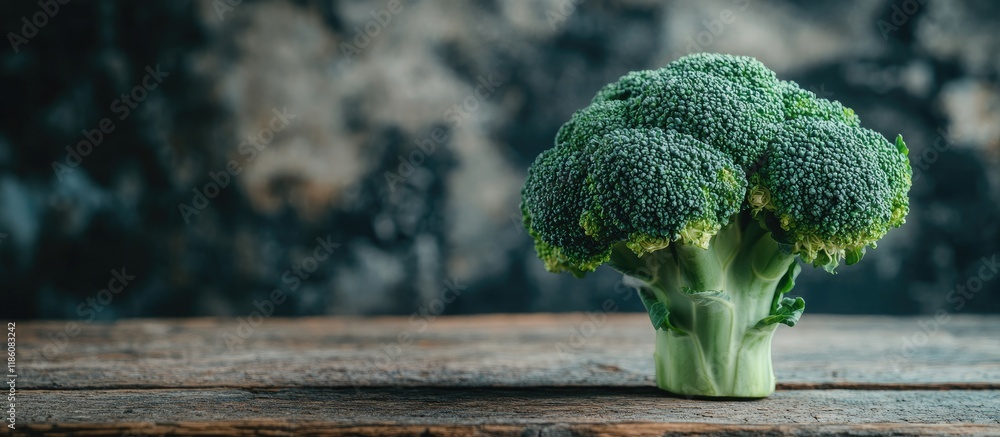 Aufkleber fresh broccoli isolated on a wooden surface copy space and selected focus image