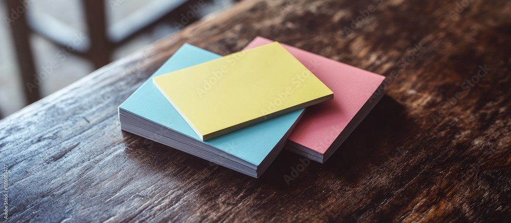Fototapete Empty color business cards resting on a desk. with copy space image. Place for adding text or design