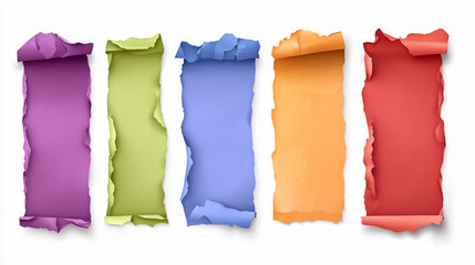 Naklejka premium Glued color paper posters. Realistic texture of wet paper sheet or fabric with creases. Vector set of empty adhesive pages. Blank vertical stickers with wrinkles isolated on white background