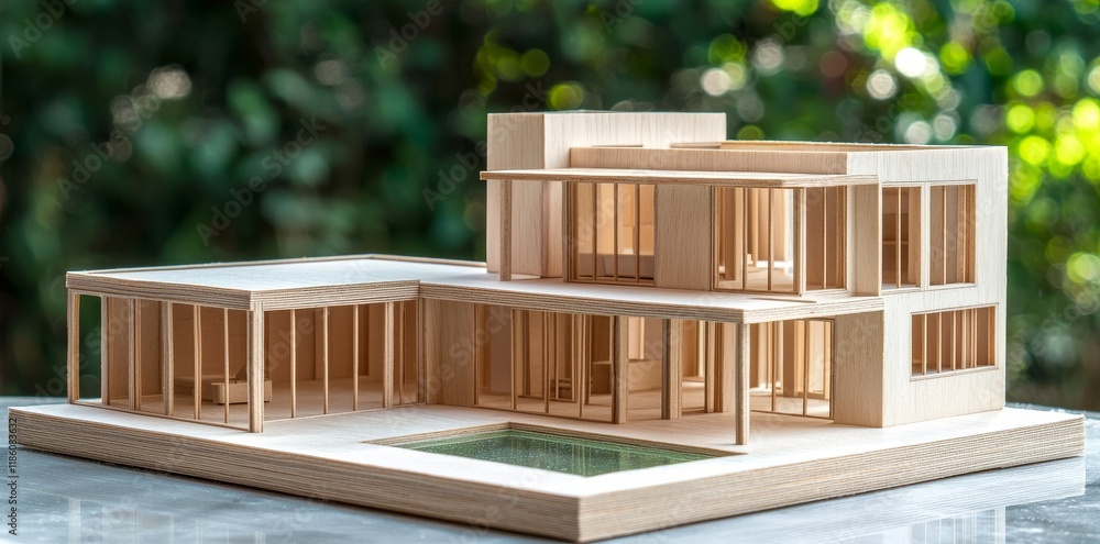 Poster on an architecture floorplan, a 3d house model with a blurred background, designed for copying and s