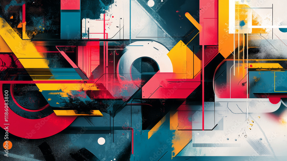 Poster y2k colorful abstract shape and grid. vector illustration set of simple geometric forms and symbols.