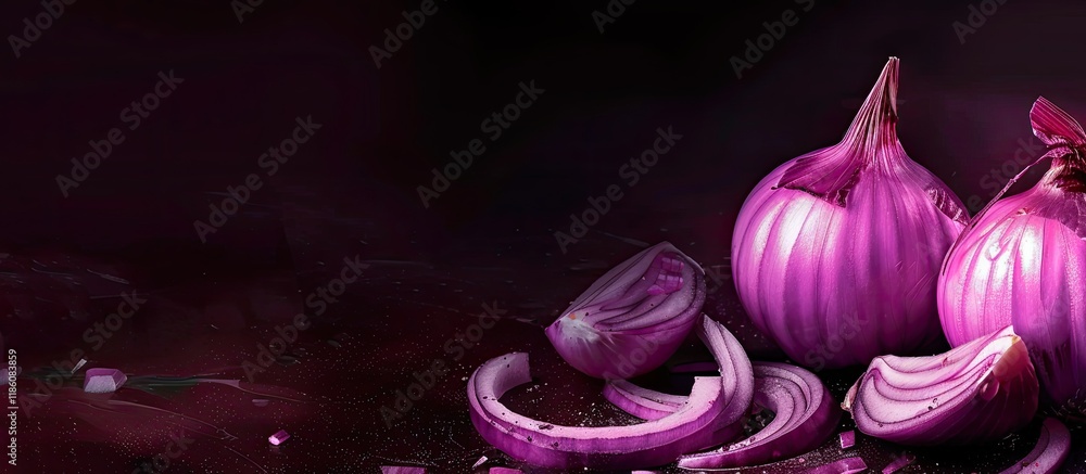 Poster chopped red onion. with copy space image. place for adding text or design