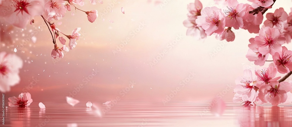 Poster japanese cherry blossoms. with copy space image. place for adding text or design