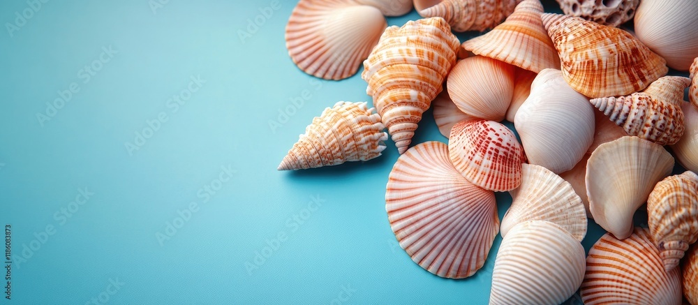 Poster beach seashells on a colored backdrop mockup featuring copy space