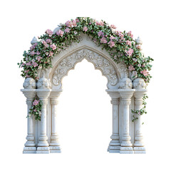 Indian Minaret-Inspired Arch with Pink Floral Embellishment Isolated on Transparent Background
