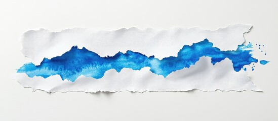 Fototapeta premium Paper scraps in various shapes A white torn paper piece featuring blue watercolor streaks on a white background Top view of a blank note Blank space with copyspace for text or image Social media co