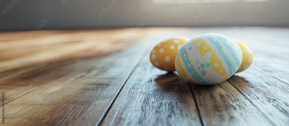 Fototapete easter eggs on a wooden surface. with copy space image. place for adding text or design