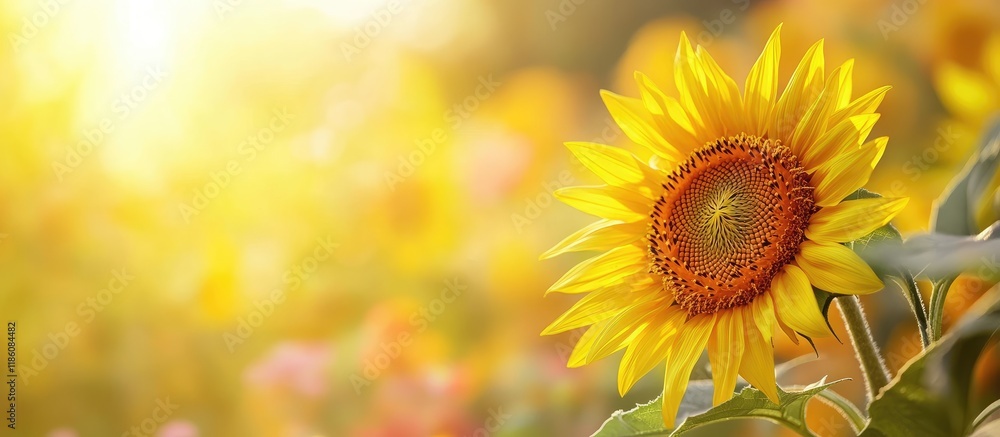 Leinwandbilder Sunflower in bright bloom Shallow depth of field Blurred background of the flower Segment of the flower. with copy space image. Place for adding text or design