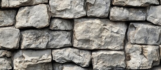 Obraz premium Rough stone wall serving as a creative background texture Natural stone masonry featuring uneven seams Stone wall backdrop. with copy space image. Place for adding text or design