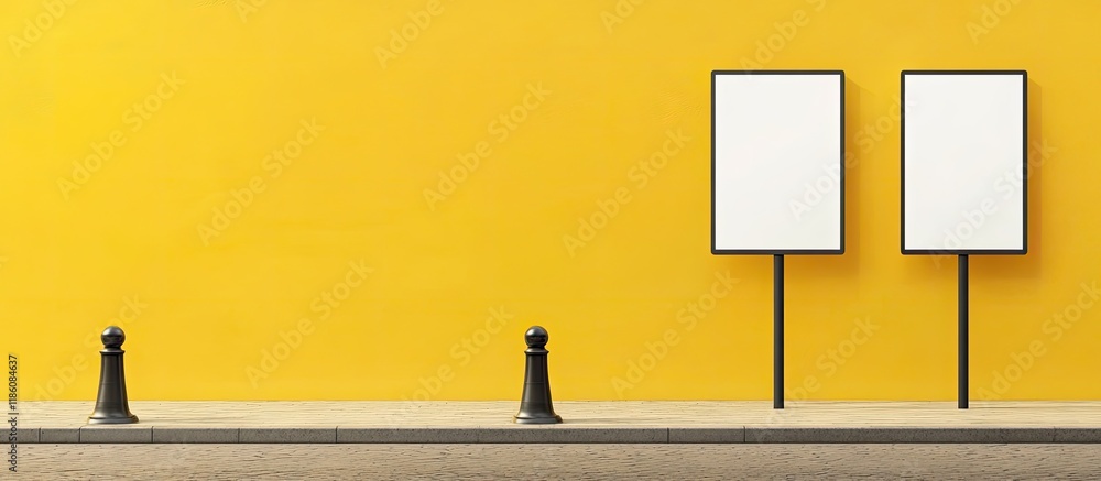 Poster blank promotional signs against a vibrant yellow backdrop. with copy space image. place for adding t