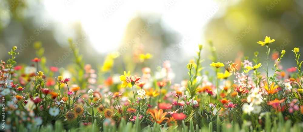 Poster field of flowers for backdrop. with copy space image. place for adding text or design