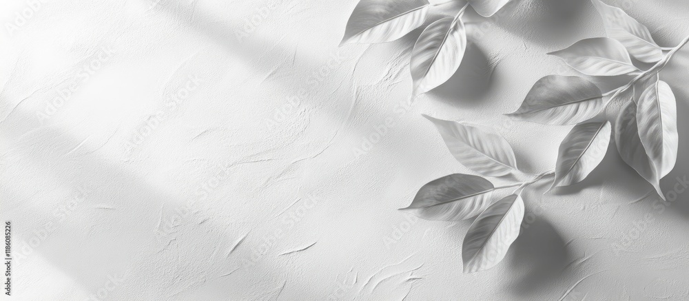Poster abstract leaves cast a natural shadow overlay on a white textured background suitable for use in pro