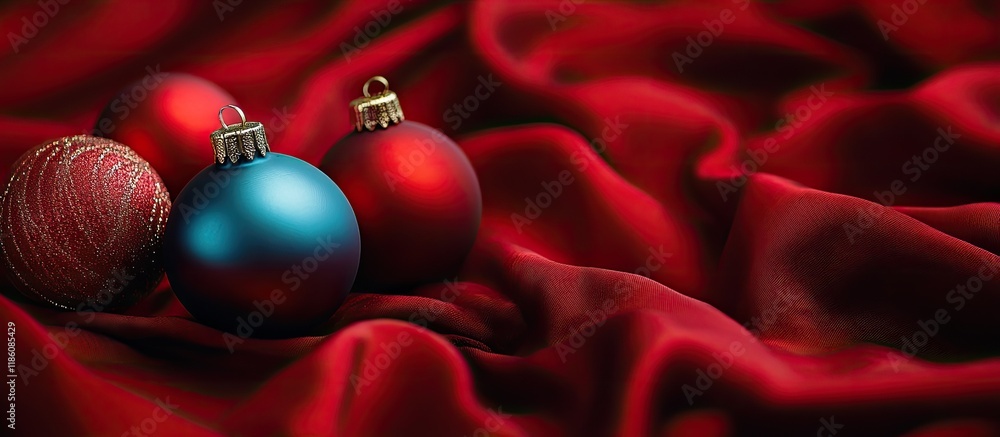 Aufkleber Christmas toys on a fabric background. with copy space image. Place for adding text or design