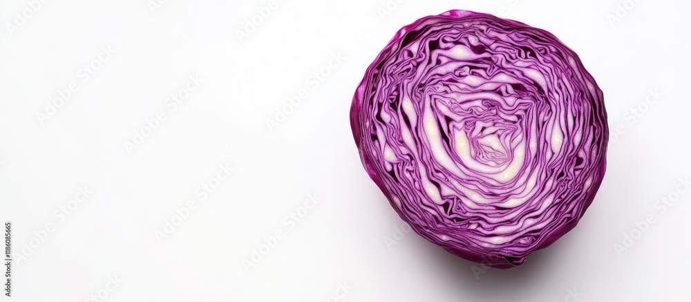 Poster a cut red cabbage revealing its texture. with copy space image. place for adding text or design