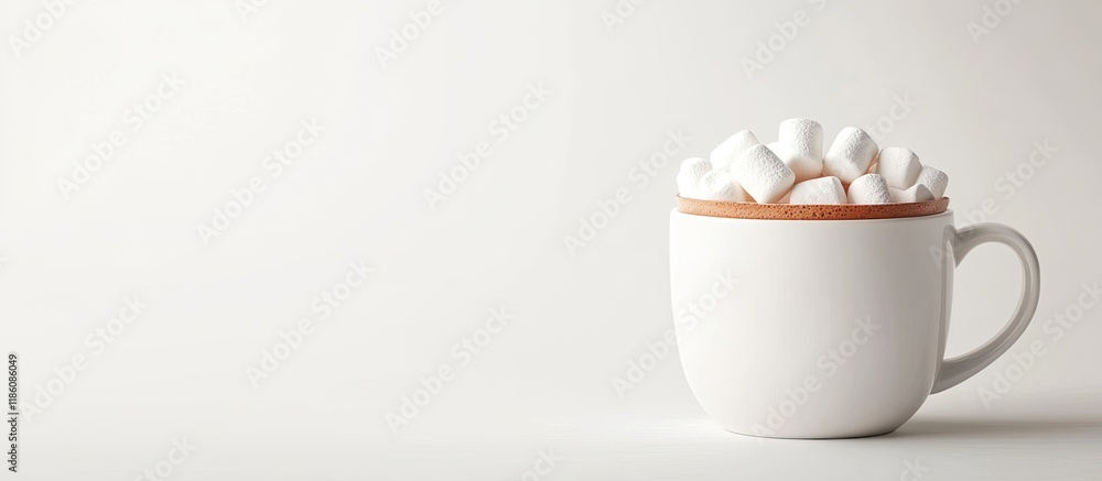 Aufkleber A white cup filled with coffee and marshmallows against a white background. with copy space image. Place for adding text or design