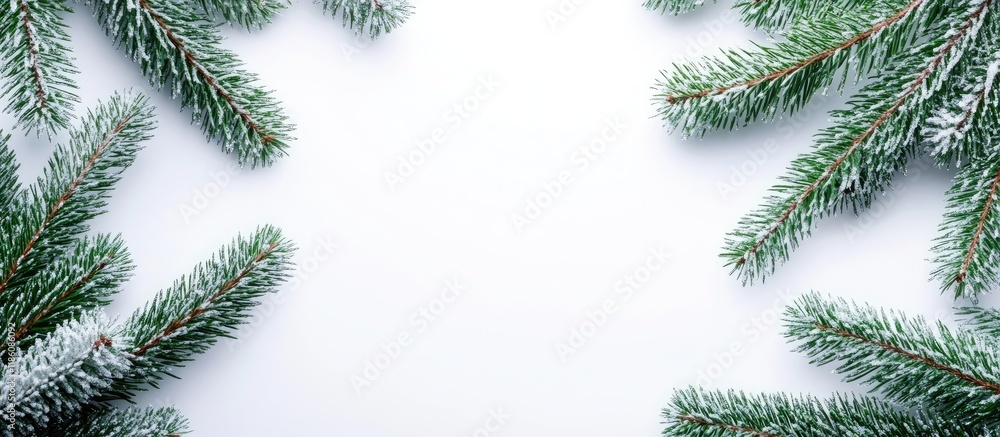 Poster christmas or new year decoration backdrop fir tree branches on a white background with copyspace top