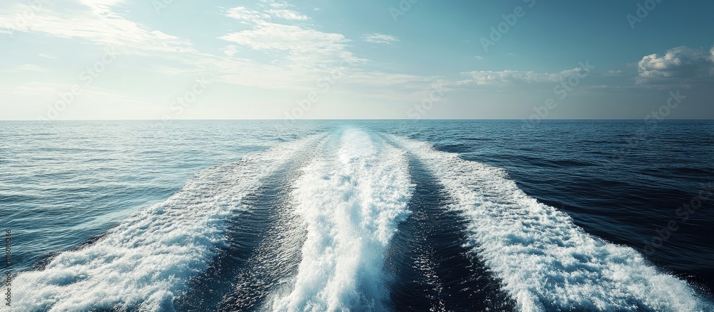 Aufkleber Image of a yacht s wake in the sea while sailing at a high speed. with copy space image. Place for adding text or design
