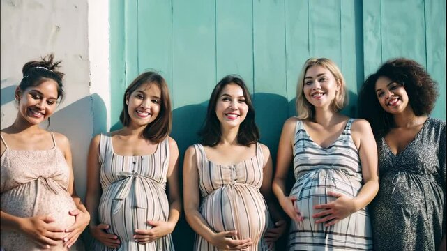 Happy gorgeous young mothers, group of pregnant women