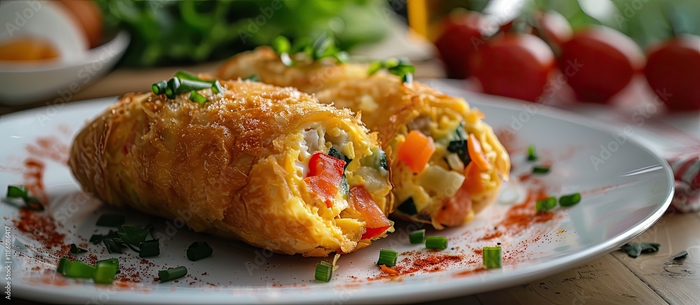 Poster risoles is a pastry filled with vegetables encased in an omelette and fried after being coated with 