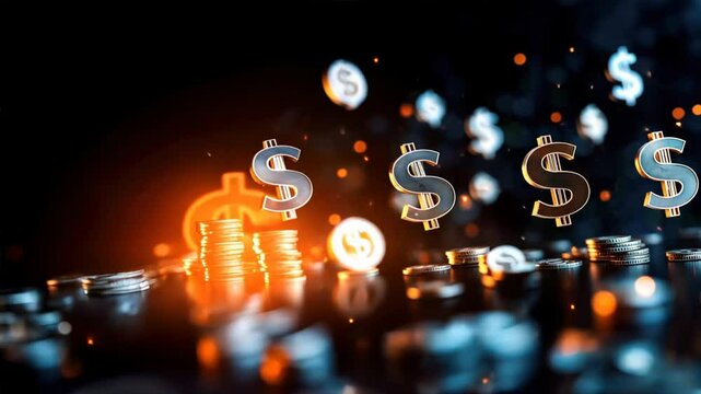 Floating dollar signs and coins with glowing light effects symbolizing Employee Provident Fund, EPF account benefits, employee savings, and financial growth