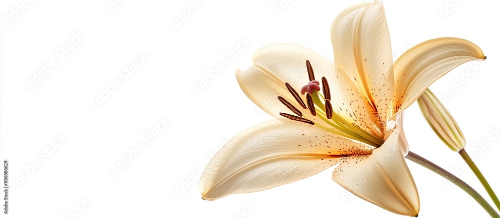 Leinwandbilder studio shot of a beige lily flower isolated on a white background large depth of field dof macro. wi