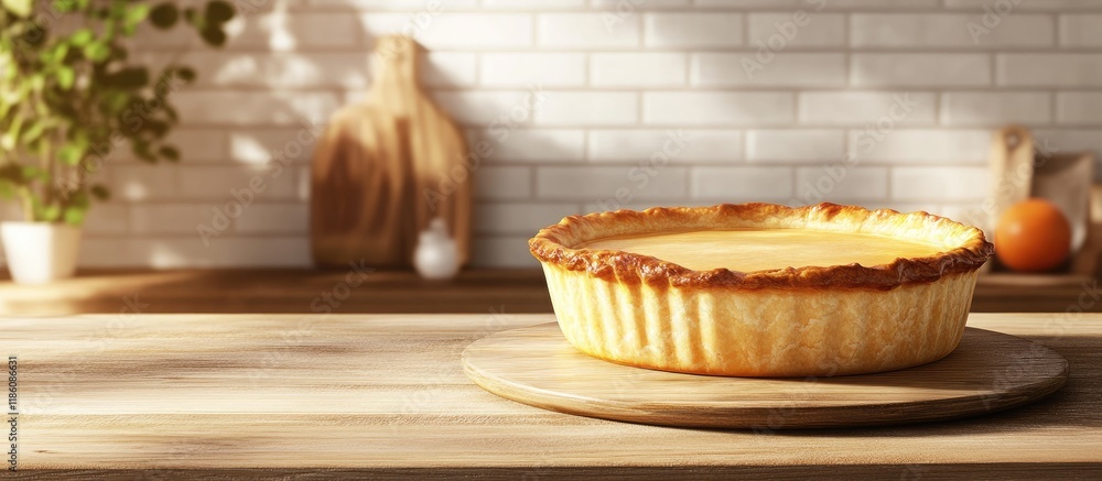 Poster press the pastry into the base and along the sides creating pie dessert. with copy space image. plac