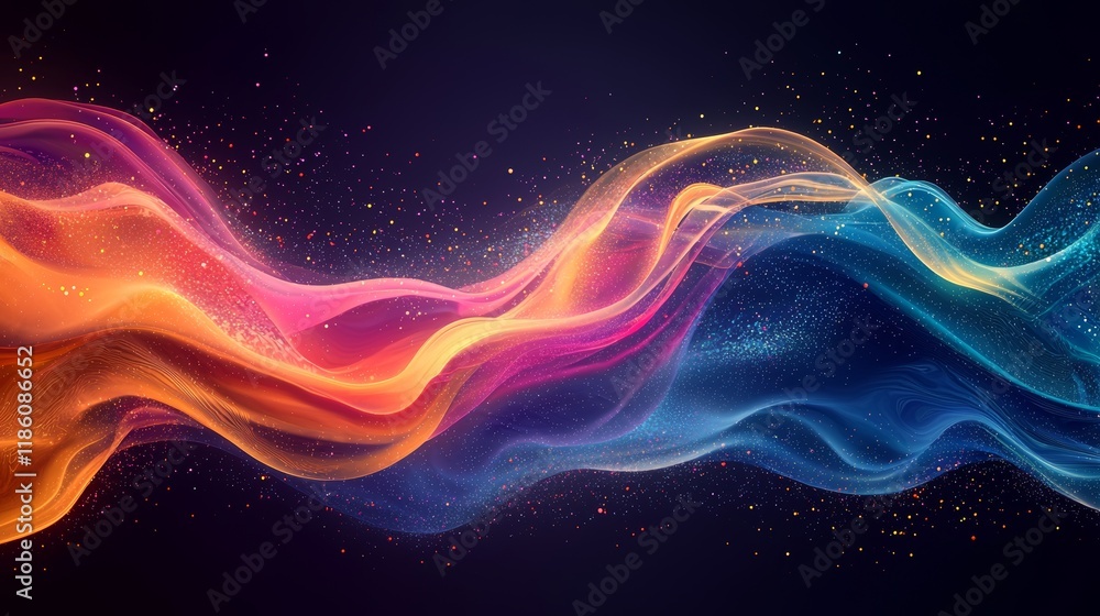 Poster abstract 4k loopable motion graphics with a glowing neon wave background