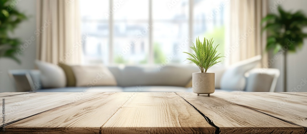 Poster tabletop and blurred living room background. with copy space image. place for adding text or design