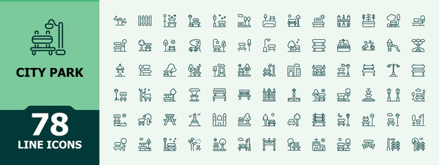 City Park linear icon. Related to outdoor, castle, playground, bench, garden, lake, landscape, travel and more. Thin linear style icons. Vector illustration in modern line style.