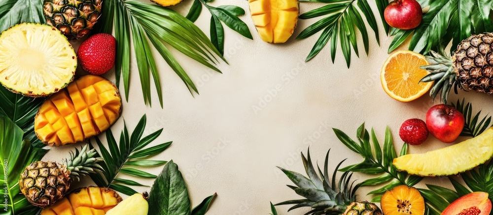 Poster tropical fruit top view. with copy space image. place for adding text or design