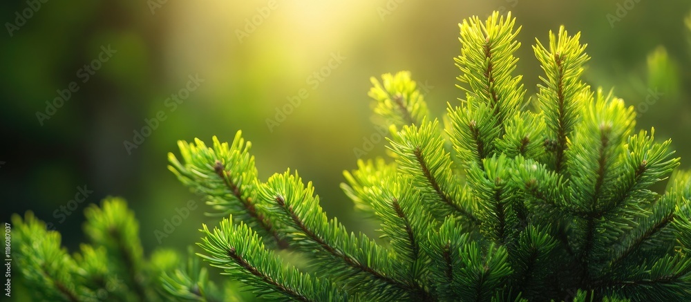 Leinwandbilder young fir needles emerge in the spring. with copy space image. place for adding text or design