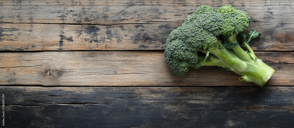 Aufkleber fresh broccoli isolated on a wooden surface copy space and selected focus image