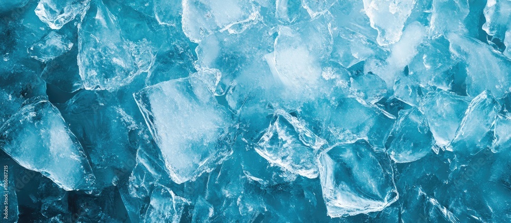 Poster Broken ice close up Fragments of crushed blue ice create a textured background Close up of frozen water. with copy space image. Place for adding text or design