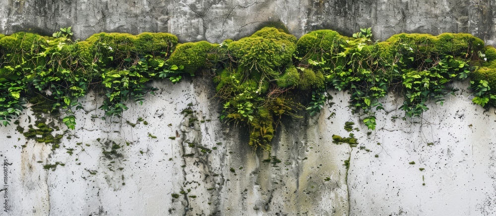 Poster natural contrast observing harmony between concrete and moss textured mossy concrete wall. with copy