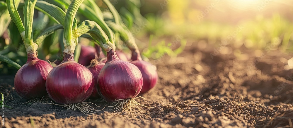 Poster harvesting onions from the garden. with copy space image. place for adding text or design