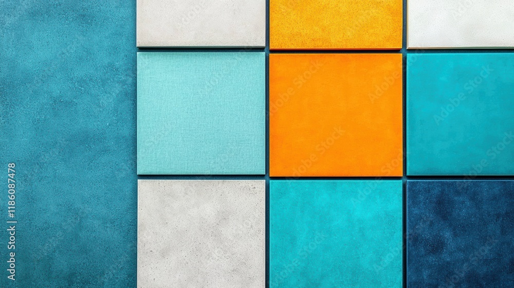 Poster Abstract Colorful Geometric Pattern of Squares and Rectangles on a Wall