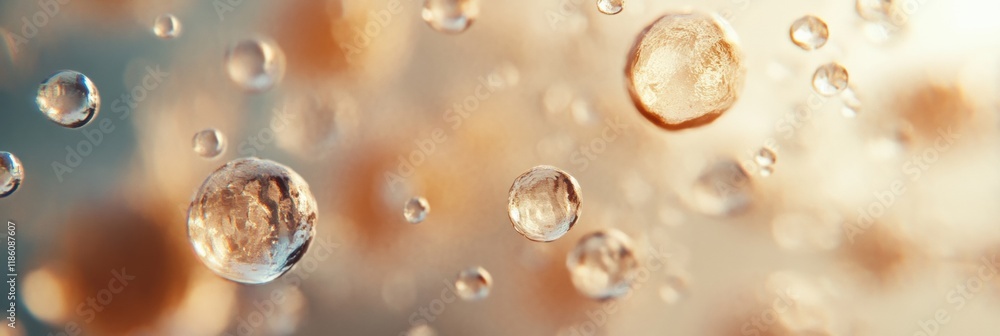 Poster viruses suspended in droplets of water showcasing intricate details and dynamic interactions in a na
