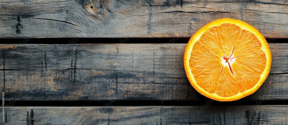 Poster fresh orange on aged wood surface top view. with copy space image. place for adding text or design